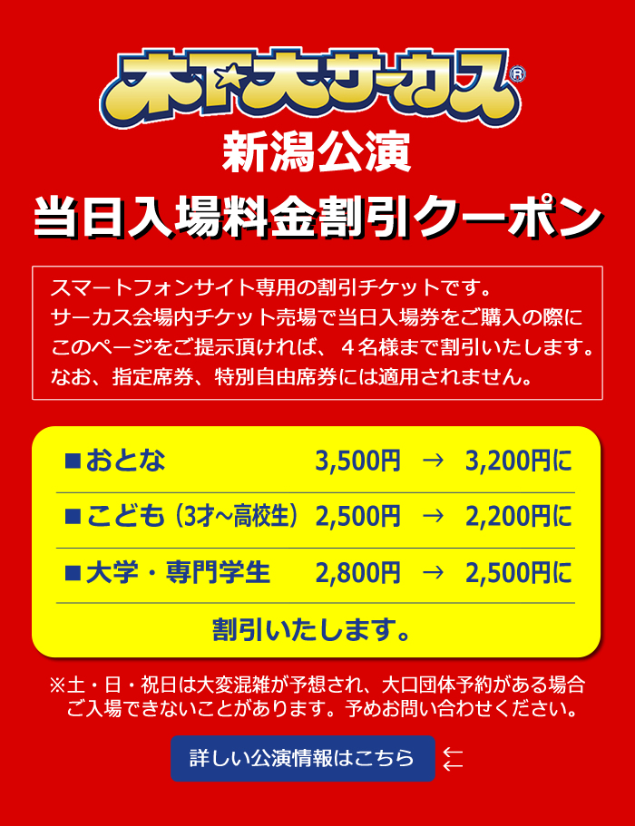 ふるさと割 木下大サーカス 岡山公演 大人前売 子供 優先入場付 200円