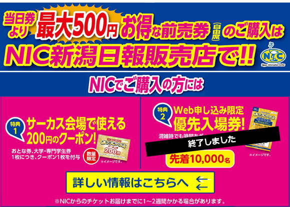 前売券】木下大サーカス新潟 割引クーポン優先入場券付き 演劇/芸能